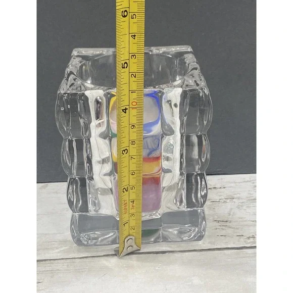Square Cut Bubble Glass Votive Crystal Candle Holder With Colorful Swirl Candle - Picture 4 of 11